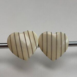 Vintage Off White Plastic Heart Clip On Earrings